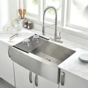 Apron Front Kitchen Sink 18 Gauge Stainless Steel Single Bowl Handmade Modern Farm Style Sink