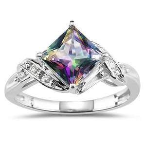 Bague de fiançailles en or blanc pour femme F1772 avec pierres latérales en diamant naturel fantaisie taille princesse - Product Image 1