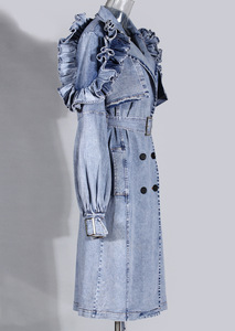 Bettergirl Cardigan Denim Trench Coat para mujer <span class=keywords><strong>Chaqueta</strong></span> suelta de <span class=keywords><strong>manga</strong></span> de murciélago con solapa de moda para mujer - Product Image 3