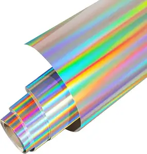 Rolos de folha de estampagem a quente holográfica metálica HTV prata holográfica transferência de calor rolo de vinil ferro em vinil para camisetas