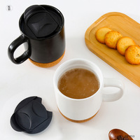 Grandes tasses à café en céramique personnalisées de 13oz avec fond en liège isolé, couvercle anti-éclaboussures, tasse en porcelaine de voyage peinte artisanale