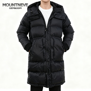 Người Đàn Ông Của Màu Đen Dài Thân Thiện Với Môi Windproof Nóng May Nhuộm Puffer Áo Khoác Đứng Trùm Đầu Đa Túi Giản Dị Mùa Đông Đường Phố Phong Cách - Product Image 1