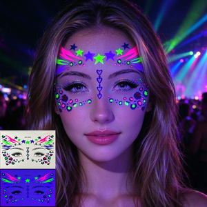 สติกเกอร์ติดหน้าเรืองแสงนีออนแบบ UV สำหรับแต่งหน้า ลายกระ จุดด่างดำ รอบดวงตา สำหรับงาน EDM ฟีสติวัล งานเรฟ รับผลิตตามสั่ง ขายส่ง - Product Image 1