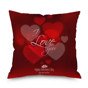 2024 Valentine's Day Pillow Cover Short Plush Print Red Heart Cushion Cover Valentine's Day Pillow Case Home Sofa Decoration