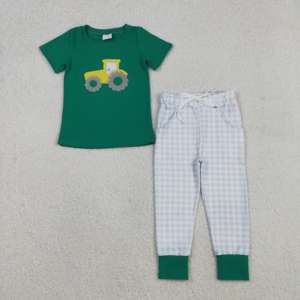 En stock: Conjuntos de 2 piezas para niños (camiseta y pantalón <span class=keywords><strong>jogger</strong></span>) con bordado de camión/<span class=keywords><strong>coche</strong></span>, peleles para bebé, ropa de bebé al por mayor para boutique - Product Image 3
