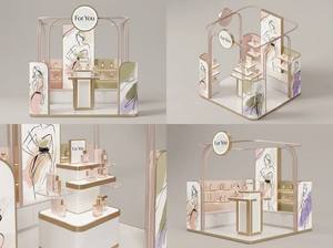 Luxury Perfume Pop up Kiosk Custom Modular Fragrance Display Stand Cream French Style <b>Champagne</b> Gold Retail Display Furniture - Product Image 4