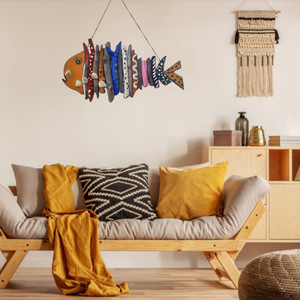 Décoration murale rustique artisanale <span class=keywords><strong>de</strong></span> style côtier, poisson en bois flotté, décor nautique, nature morte, Pâques, pour espace commercial, <span class=keywords><strong>salle</strong></span> <span class=keywords><strong>de</strong></span> <span class=keywords><strong>bain</strong></span>, décorations océaniques - Product Image 5