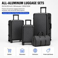 Ensemble de bagages de luxe en aluminium à motif damier, valises rigides à roulettes 20/24/28 pouces pour voyages d'affaires, personnalisation privée