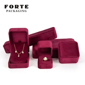 Forte personalizado logo colgante anillo joyero paquete de lujo de alta calidad Rosa terciopelo joyero