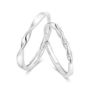 Anéis Presente De Noivado Casal Eterno Anel Geométrico Inlay Zircão S925 Sterling Silver Water Waves <span class=keywords><strong>Promise</strong></span> Mobius anel ajustável - Product Image 1