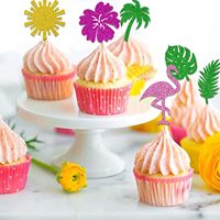 Décorations de cupcakes tropicales, feuilles scintillantes, ananas, fleurs, palmiers, flamants roses, pour baby shower, anniversaire, mariage, fête