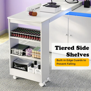 Table de manucure en forme de L avec collecteur de poussière, bureau à ongles avec armoire de rangement, poste de travail à ongles rotatif et convertible avec lumière LED - Product Image 6
