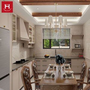HAPPYHOUSES Mobili da <span class=keywords><strong>Cucina</strong></span> di Lusso Eleganti in Legno Massello Beige Chiaro <span class=keywords><strong>con</strong></span> Ante in Vetro per Sala da <span class=keywords><strong>Pranzo</strong></span> e <span class=keywords><strong>Cucina</strong></span> di Casa - Product Image 3