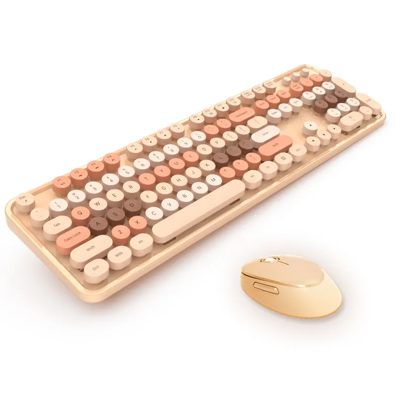 Set SMK-623387AG, keyboard dan mouse bulat warna-warni retro nirkabel, set Kombo (tombol berwarna campuran) MOFii manis