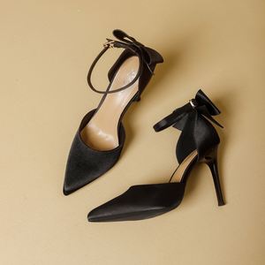 Escarpins sexy et confortables pour femmes, légers, luxueux et élégants, en satin, à talon aiguille, avec nœud et lanières, bout pointu, pour l'été - Product Image 3