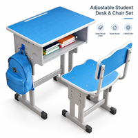 Ensemble bureau et chaise pour étudiants réglables en hauteur, en acier et en bois, mobilier scolaire avec étagère de rangement pour salle de classe et salle d'étude
