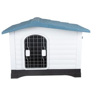 Nichoir pour chien en plastique d'extérieur, bleu, vert, gris, taille moyenne, imperméable, pour toutes les saisons, avec double porte amovible - Product Image 1