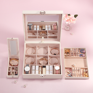 Boîte de rangement à bijoux en cuir de luxe personnalisée à double couche avec miroir pour ranger des bagues, des bracelets et des pendentifs, idéale comme cadeau de luxe - Product Image 2