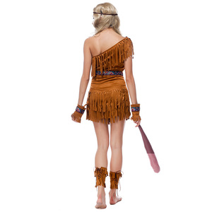 Costume tribal indien vintage pour femme adulte, robe à une épaule avec franges et ceinture pour Halloween Cosplay - Product Image 6