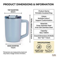 Vente en gros OEM – Tasse isotherme à double paroi en acier inoxydable de 15 oz avec poignée et couvercle à rabat assorti