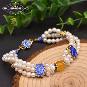 Alam Segar Mutiara Air Kuning Giok Gelang untuk Wanita Cloisonne Desain Asli Baru Etnis Multilayer Gelang