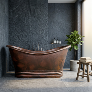 Baignoire autoportante en cuivre ovale sur pieds, baignoire artisanale en métal pour la maison et les hôtels - Product Image 2
