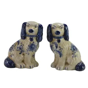 Synwish gốm cổ chó may mắn Tượng điêu khắc trang trí nội thất đồ trang trí staffordshire sinh sản Vua Charles spaniel Foo chó