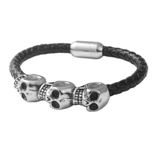 yunnique Titanium Steel Woven Leather <b>Bracelet</b> Black Skull Design Fashion Jewelry For <b>Men</b> And Women - Product Image 1