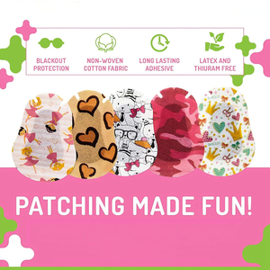 แผ่นปิดตาเด็ก - ลายเด็กผู้หญิงแสนสนุก - 90 ชิ้น ปราศจากน้ำยาง ผลิตจากผ้าฝ้ายปลอดสารก่อภูมิแพ้ สำหรับอาการตาขี้เกียจและตาโก่ง - Product Image 4