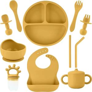 2025 아마 존 공장 저렴한 가격 11PCS 실리콘 아기 Led 이유 먹이 세트 작은 흡입 접시 그릇 컵 숟가락과 포크 - Product Image 4