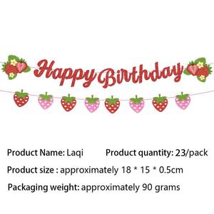 Ensemble d'assiettes en papier pour fête d'<span class=keywords><strong>anniversaire</strong></span> sur le thème des fraises, jetables, imprimées UV, style dessin animé, fournitures de fête pour enfants avec gobelets et serviettes - Product Image 6