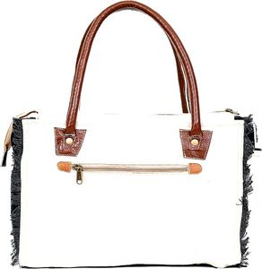 Fashion Womens Canvas Tote Bag with Leather Trim and <b>Handles</b> Handmade Shoulder <b>Handbag</b> Minimalist Daily Carry Bag Bulk Wholesale - Product Image 3