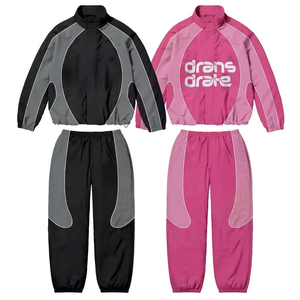 Ensemble coupe-vent 2 pièces pour homme, style streetwear, color block, survêtement imperméable, veste et pantalon de jogging - Product Image 3