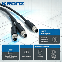 KRONZ Câble en PVC de 10 mètres avec connecteur M8 Connecteur circulaire pré-assemblé mâle droit non blindé à 3 broches