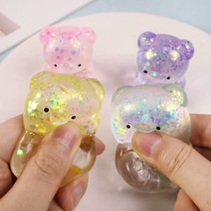 Glittery Bear Squeeze Ball Stress Relief Toy With Soft Squishy Texture <b>Clear</b> <b>Jelly</b> Body For Kids Party Favors Classroom Prizes - Product Image 4
