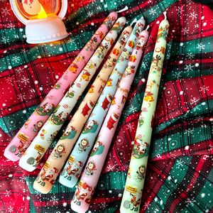 Colorful <b>Christmas</b> Printed Taper Candles Cartoon Santa <b>Reindeer</b> Pattern Long Stick Candles For Xmas Table Centerpiece Decor - Product Image 1