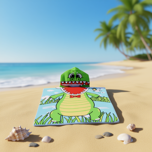 Buonic Kids Poncho in spugna con cappuccio a forma di coccodrillo 60x120 cm per spiaggia e bagno Art1744 - Product Image 3