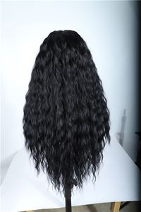 Peluca de encaje frontal sintética negra de fibra de alta temperatura HD13X6 de 30 pulgadas, larga, transparente, con ondas de agua, ajustable, al por mayor - Product Image 3