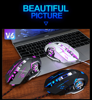 Souris de jeu V6 personnalisée très vendue, haute qualité, portable, mini USB, rétroéclairée LED, antidérapante, rechargeable, pour bureau, DPI 1600