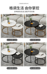 Juego de Mesas de Centro Modernas de Madera y Mármol, Redondas, Pequeñas, Estilo Nórdico, en Negro/Blanco, con Detalles Dorados, para Sala de Estar, Libros de Lujo para Mesa de Hogar - Product Image 5