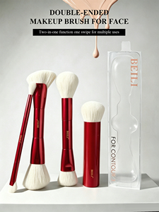 Ensemble de pinceaux de maquillage en aluminium <span class=keywords><strong>rouge</strong></span>, poils synthétiques véganes, avec virole en aluminium épaissie pour le maquillage du visage, des lèvres et du <span class=keywords><strong>correcteur</strong></span> - Product Image 2
