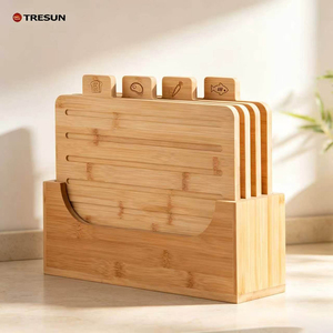 Ensemble de 4 planches à découper en bambou avec support, ensemble de planches à découper en bois avec support - Product Image 1