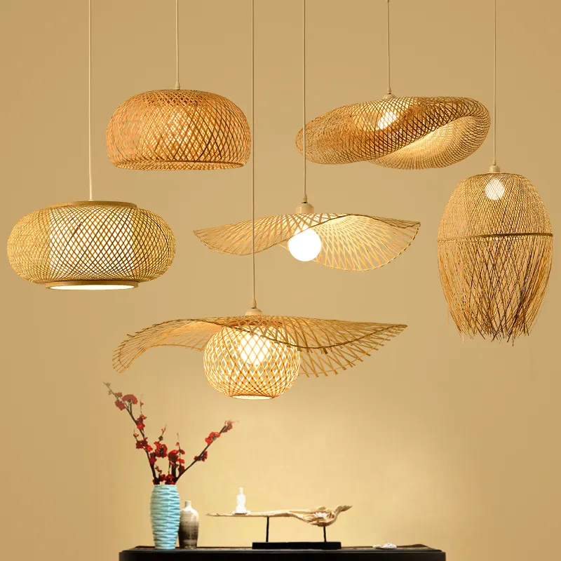 New Trend Handmade Rattan Hang Light Chinese Style Lantern Woven Bamboo Pendant Lamp for Home Cafe Restaurant Hotel