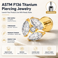 Kaishee 16G Piercing Labret sans filetage en Titane ASTM F136 Grade d'implantation G23, Stud pour lèvre, Piercing corporel Medusa