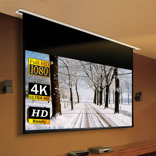Electric Tab-Tension Cine White 120" 16: 9 4K Ultra HD Ceiling Recessed Mount Drop Motorized Projector Screen