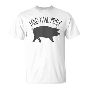 T-shirt Lard Have Mercy Pig blanc unisexe pour adulte, taille moyenne, col rond, manches courtes, imprimé en sérigraphie - Product Image 1
