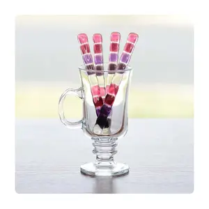 Bâtons en verre fusionné à pois roses et violets à la main Fusing Glass Coffee Java Tea Stir Sticks Art Glass Cocktail Agitateurs