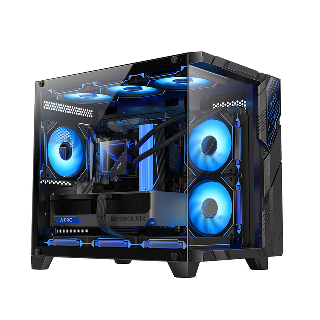 Ruix Aerospace Mini Full View Mid Tower PC Case RGB LED Strip LOGO Display Tempered Glass Computer Case Towers Gaming PC Cabinet