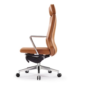 Fauteuil de bureau de direction de luxe en cuir véritable marron, inclinable, ergonomique, avec dossier en maille, design moderne - Product Image 4