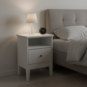 Elegante <span class=keywords><strong>Mesita</strong></span> <span class=keywords><strong>de</strong></span> <span class=keywords><strong>Noche</strong></span> en Color Blanco Madera con Cajón y Gabinete <span class=keywords><strong>de</strong></span> Almacenamiento para Dormitorio - Product Image 2